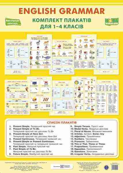 Англійська граматика Комплект плакатів для 1-4 класів Косован О. Підручники і посібники - Оформлення предметних кабінетів