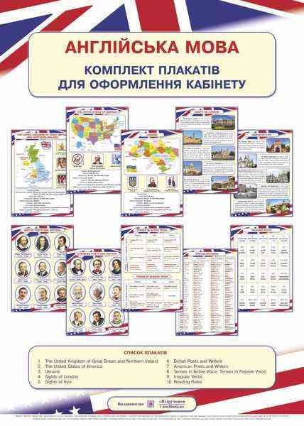 Комплект плакатів для оформлення кабінету Англійської мови Вітушинська Н. Підручники і посібники Комплект плакатів для оформлення кабінету Англійської мови Вітушинська Н. Підручники і посібники