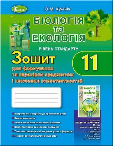 Зошит для формування і перевірки компетентностей 11 клас Біологія та екологія Стандарт Програма 2019 Кулініч О. Генеза - Зошити Біологія 11 клас