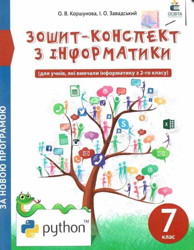 Зошит-конспект з інформатики 7 клас Нова програма Авт: Коршунова О.В. Завадський І.О. Вид-во: Освіта