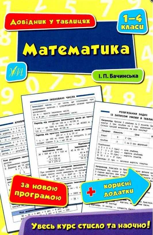 Математика Довідник у таблицях 1–4 класи Бачинська І. Вид: УЛА