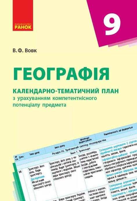 Календарно-тематичний план Географія 9 клас Ранок - Методика для вчителя 9 клас Нова програма