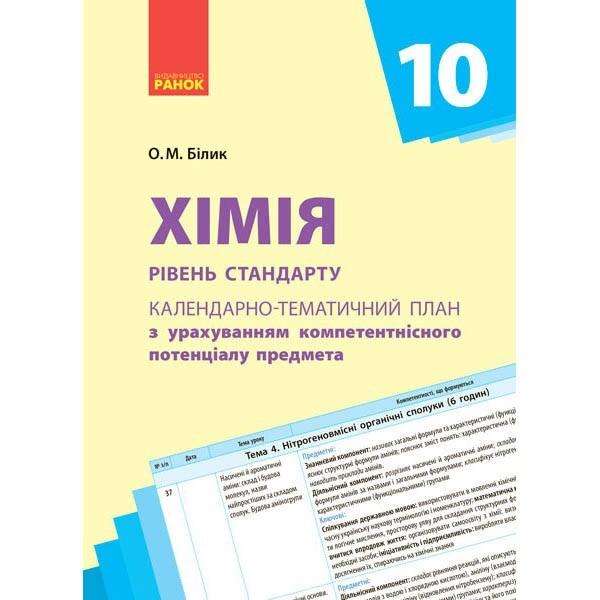 Календарно-тематичний план Хімія 10 клас Рівень стандарту Білик О. Ранок Календарно-тематичний план Хімія 10 клас Рівень стандарту Білик О. Ранок - Методика для вчителя 10 клас Оновлена програма