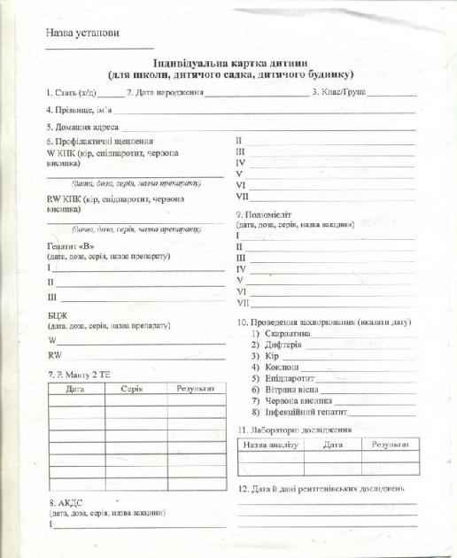 Індивідуальна картка дитини школи, ДНЗ, дит. будинку Ранок Індивідуальна картка дитини школи, ДНЗ, дит. будинку Ранок - Журнали, навчальні програми