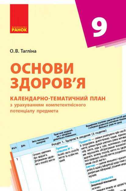 Основи здоров’я 9 клас Календарно-тематичний план з урахуванням компетентнісного потенціалу предмета Ранок