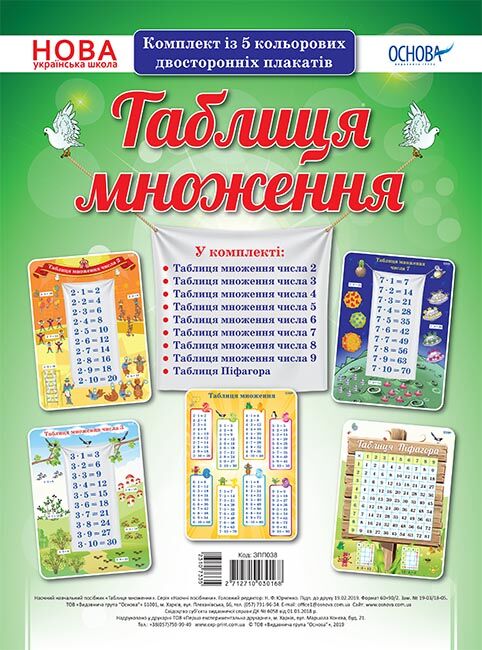 Комплект двосторонніх плакатів Таблиця множення 5 шт Наочність Основа НУШ Комплект двосторонніх плакатів Таблиця множення 5 шт Наочність Основа НУШ