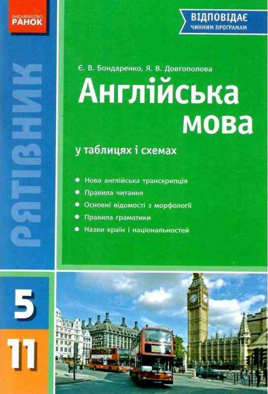 Рятівник Англійська мова у таблицях і схемах 5-11 класи Бондаренко Є. Ранок Рятівник Англійська мова у таблицях і схемах 5-11 класи Бондаренко Є. Ранок - Довідники