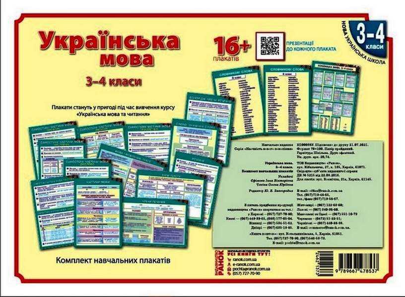 Комплект навчальних плакатів Українська мова 3-4 класи НУШ Авт: Єфімова І.В. Чекіна О.Ю. Вид-во: Ранок Комплект навчальних плакатів Українська мова 3-4 класи НУШ Авт: Єфімова І.В. Чекіна О.Ю. Вид-во: Ранок