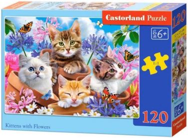 Castorland Puzzle 120 midi. Kittens with Flowers / Кошенята з квітами Castorland Puzzle 120 midi. Kittens with Flowers / Кошенята з квітами - Пазли
