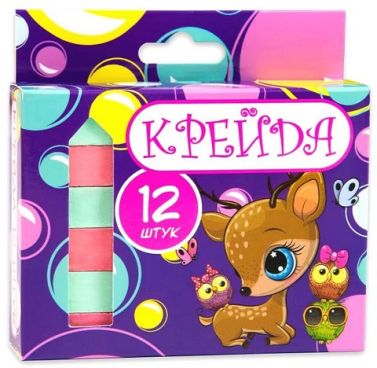 Крейда. Квадрат шкільний різнокольоровий. 12 штук Крейда. Квадрат шкільний різнокольоровий. 12 штук