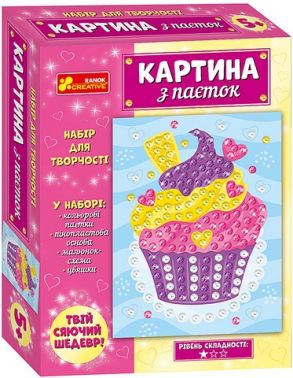 Картина з паєток. Тістечко