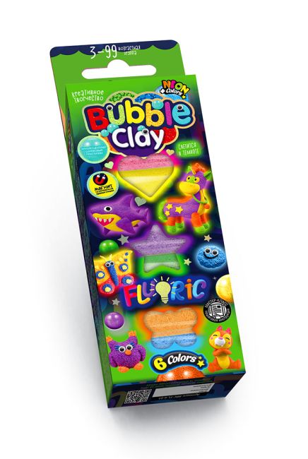 Пластилін Fluoric Bubble Clay флуорісцентний 6 кольорів - фото 2