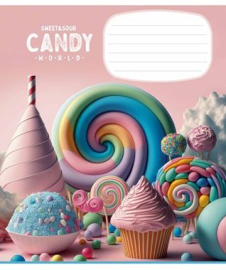 Зошит учнівський, 12арк., у клітинку, ВД-лак, Школярик (012-3266K, Candy world 12к (дівч) ) - Шкільні зошити та словники