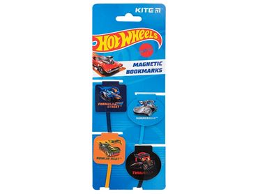 Закладинки Kite Hot Wheels 4шт/в блістері магнітні+стрічка-лясе НW24-497 Закладинки Kite Hot Wheels 4шт/в блістері магнітні+стрічка-лясе НW24-497