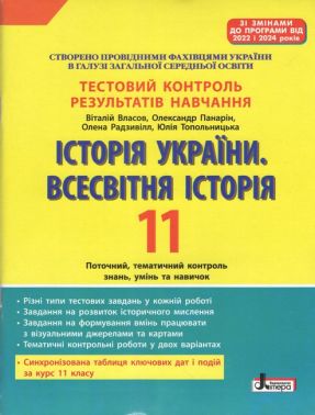 Тестовий контроль результатів навчання Історія України Всесвітня Історія 11 клас Авт: В. Власов О. Радзивілл О. Панарін Ю. Топольницька Вид-во: Літера - Зошити Історія 11 клас